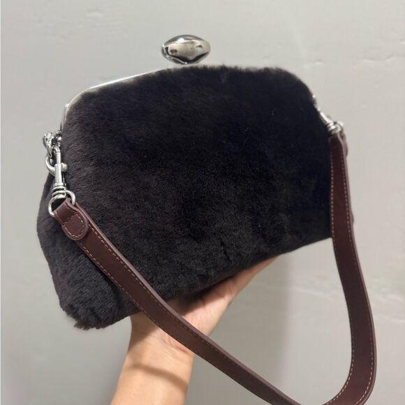 Real Shearling Leather Handmade Push Lock Frame Shoulder Bag, Crossbody - Picture 10 of 15